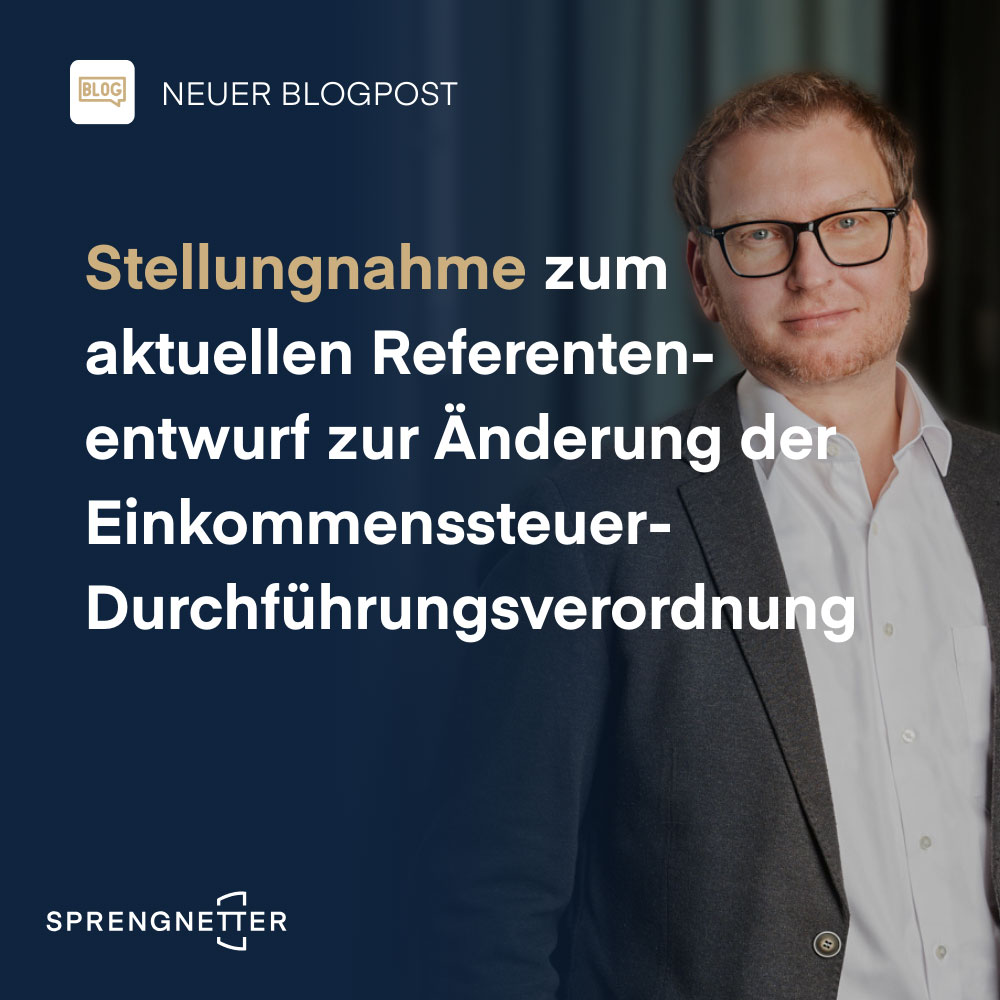 Stellungnahme zum aktuellen Referentenentwurf zur Änderung der Einkommenssteuer-Durchführungsverordnung