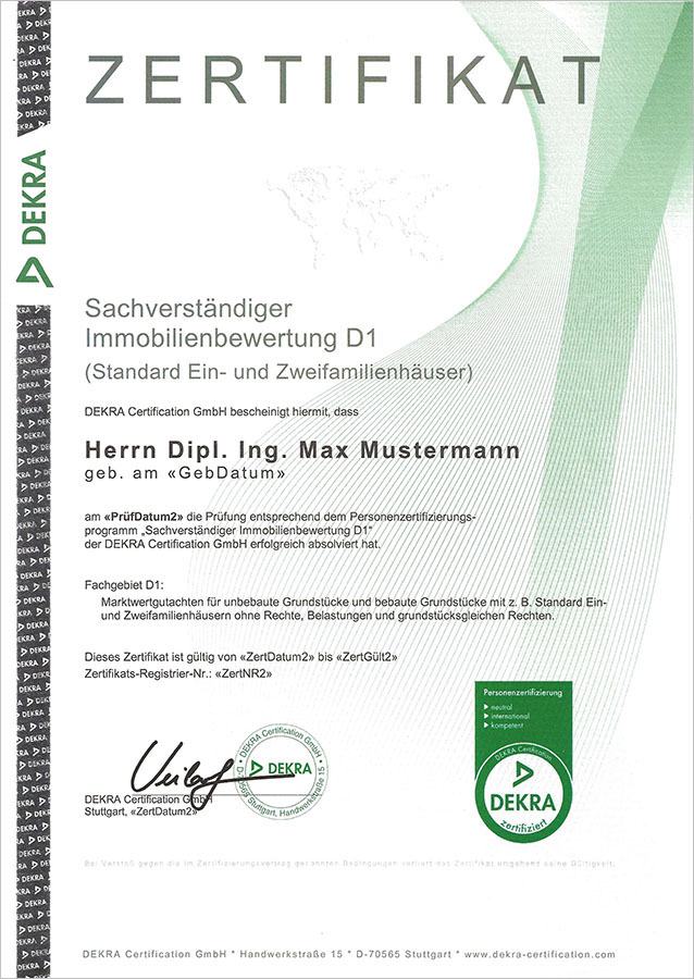 DEKRA-Musterzertifikat-Sachverstaendiger-Immobilienbewertung-D1 DEKRA-Musterzertifikat-Sachverstaendiger-Immobilienbewertung-D1