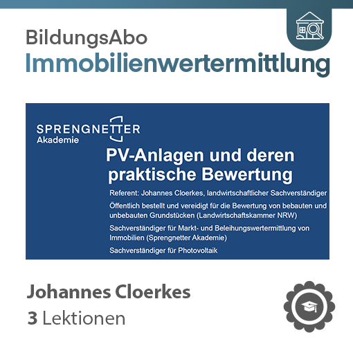 Photovoltaikanlagen in der Immobilienbewertung (Video-Kurs) Photovoltaikanlagen in der Immobilienbewertung (Video-Kurs)